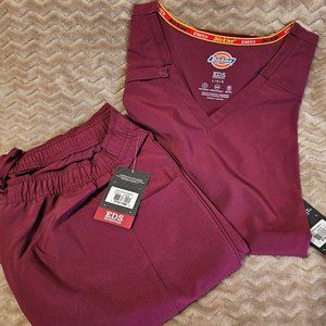 Dickies EDS Essentials Scrub Set, Wine, Size Large, Top DK615, Pants DK010